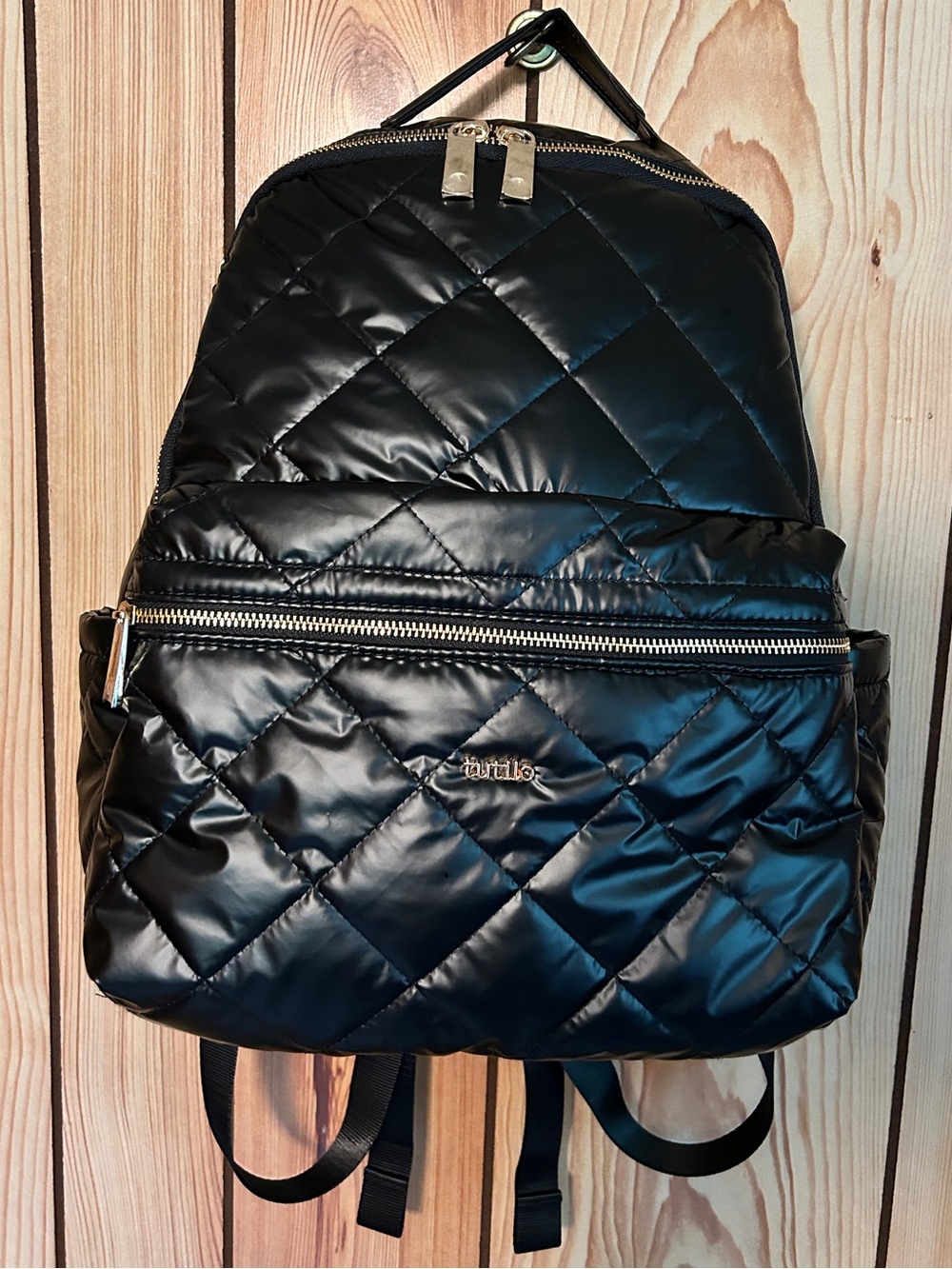 Tutilo New York Black Nylon Tech Tote Handbag Laptop Backpack Womens Pockets New